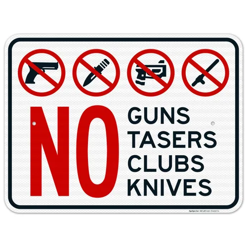 Miniatura 12 de Letrero de No Guns No Tasers No Clubs No Knives de 10 x 7 pulgadas, libre de óxido, aluminio 040, resistente a la decoloración, fabricado en Estados