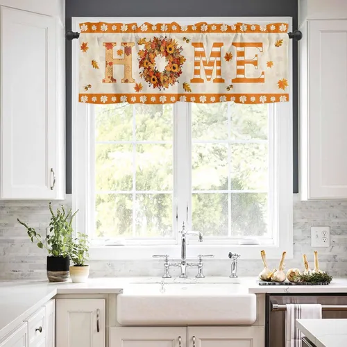 Miniatura 2 de Autumn Home - Cortina de cenefas para cocina, cafetería, corona de hojas de arce, cenefa de ventana de hojas de otoño, 1 panel de cortinas cortas