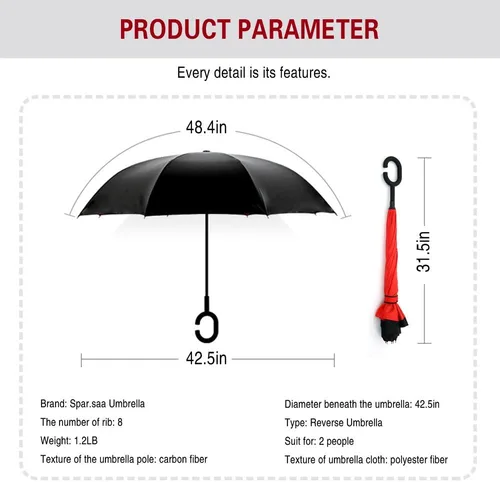 Miniatura 153 de SIEPASA Paraguas invertido invertido de 49/56 pulgadas, doble toldo extra grande, ventilado, resistente al viento, impermeable, paraguas de golf