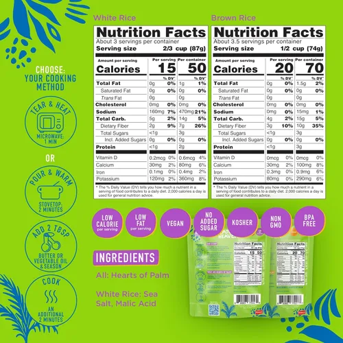 Miniatura 2 de Natural Heaven Arroz blanco y integral, variedad de corazones de palma, paquete de 6 – Naturalmente rico en potasio, arroz vegetariano bajo