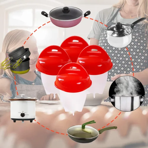 Miniatura 5 de 6 piezas de olla de huevos, caldera de huevo antiadherente de silicona, tazas para cocinar huevos sin cáscara, huevo escalfado rápido para desayuno