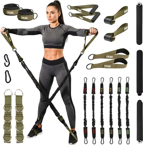 Miniatura 9 de Tube Resistance Bands for Working Out Men and Women - 180lb Exercise Bands Set with Handles, Resistance Band Bar, Ankle Straps, Foot Straps, Door