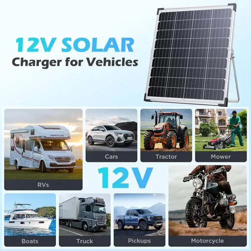 Miniatura 8 de Cargador y mantenedor de batería solar de 30 W y 12 V, kit de carga de goteo impermeable con controlador inteligente IP68, vidrio templado de alto