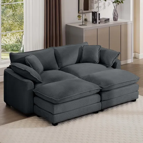 Miniatura 38 de Aoowow Sofá de dos plazas de pana, modernos sofás de nube de 2 plazas para sala de estar, sofás modulares de nube seccionales con asiento profundo