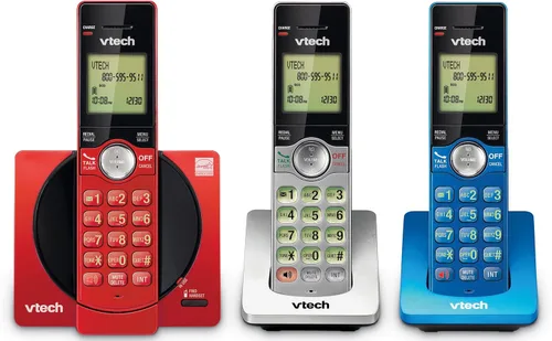 VTech Teléfono inalámbrico de 3 auriculares para el hogar con identificador de llamadas/llamada en espera, teléfonos de línea fija, teclado