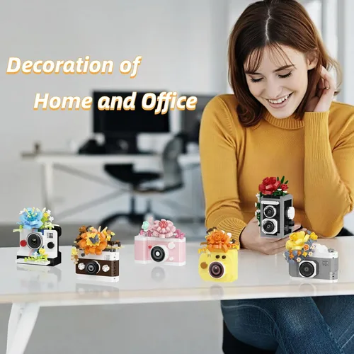 Miniatura 5 de Juego de construcción de 6 mini flores con microladrillos para cámara, juguetes en miniatura para decoración del hogar, regalos creativos