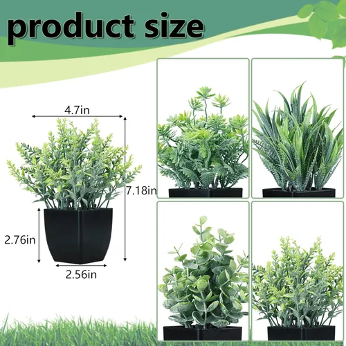 Miniatura 2 de GREENTIME Paquete de 4 plantas falsas en maceta negra, pequeñas plantas artificiales de eucalipto en maceta, hierba de trigo, mini vegetación