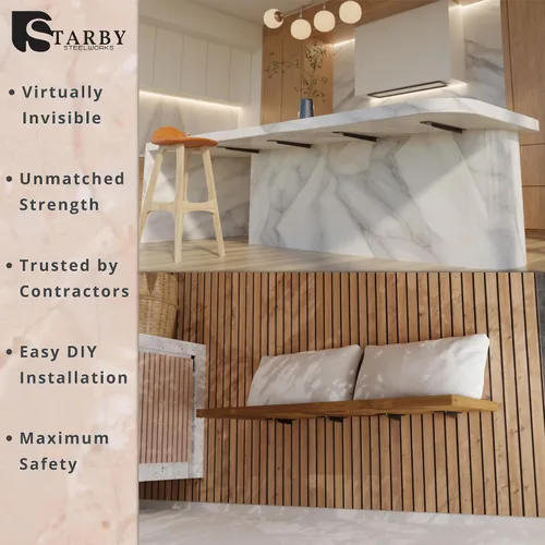 Miniatura 4 de Starby Soporte de granito flotante de alta resistencia. 1 paquete, soporte en T de 9 pulgadas para estanterías voladizas. Soporte fuerte e invisible