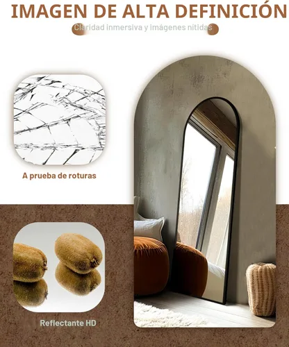 Miniatura 3 de Delma Espejo arqueado de longitud completa, espejo de pie de cuerpo completo, piso grande con soporte para pared, entrada, puerta, dormitorio, baño