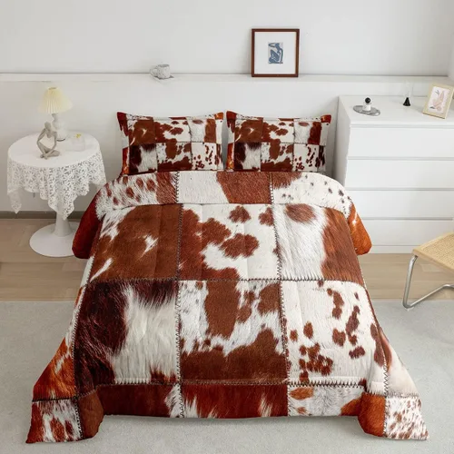 Miniatura 23 de Feelyou Juego de edredón de oso azul, juego de ropa de cama de osos de animales, juego de edredón acolchado con estampado de arboleda de galaxia