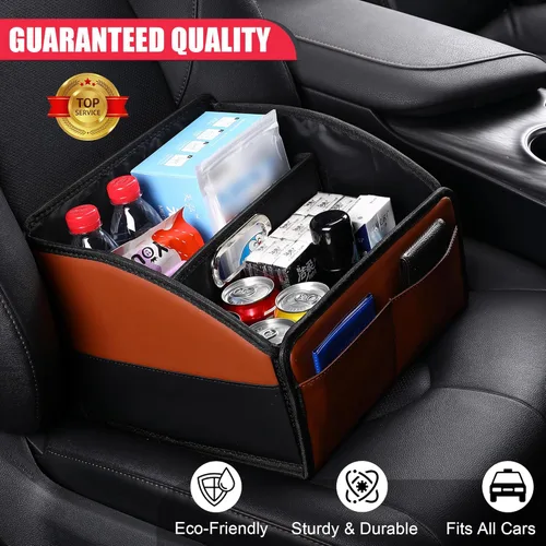 Miniatura 2 de Organizador de cuero para asiento de automóvil, caja de almacenamiento plegable para asiento delantero, asientos traseros y piso, divisor extraíble