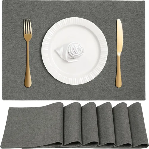 Miniatura 7 de Juego de 6 manteles individuales de tela de lino de doble capa, tejido de algodón, para decoración de mesa de cocina, casa de campo, resistentes al