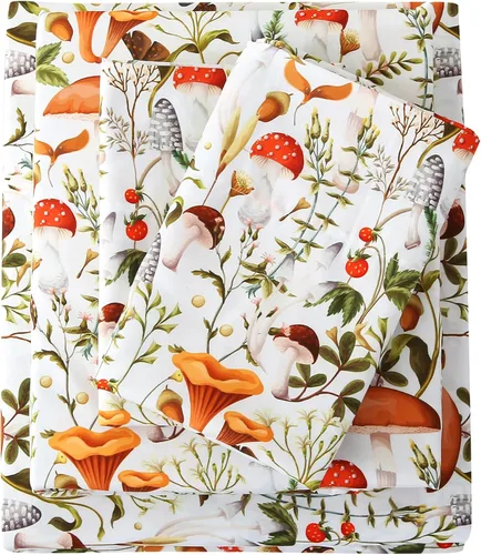 Miniatura 18 de Mooreeke Sábanas de cama Queen con estampado floral, ropa de cama impresa de microfibra suave y fundas de almohada, sábana vintage Queen de bolsillo
