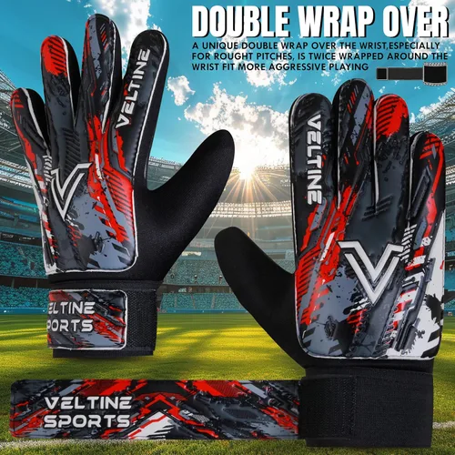 Miniatura 5 de Guantes de portero de fútbol para niños, jóvenes y adultos, guantes de portero de fútbol con protección doble en la muñeca y palmas de látex