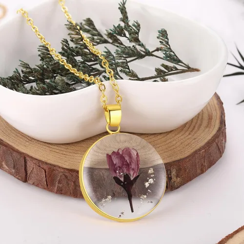 Miniatura 71 de Forget-Me-Not and Queen Anne's Lace Pressed Wildflower Necklace Birth Month Real Flower Necklace Gold/Silver Pressed Flower Jewelry