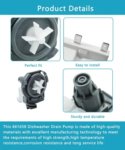Miniatura 4 de 661658 Dishwasher Drain Pump, Heavy Duty Direct Replacement for Whirlpool Kenmore Sears, Replaces