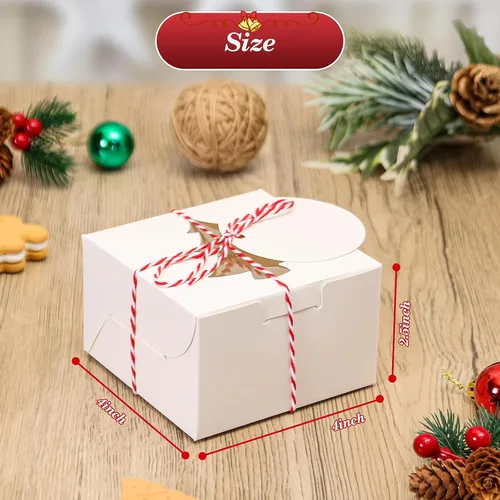 Miniatura 3 de COTOPHER 18 piezas de cajas para galletas de Navidad con ventana, 4 x 4 x 2.5 pulgadas, cajas de panadería blancas para regalos, mini cajas