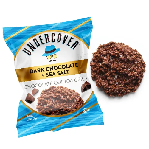 Undercover Snacks de chocolate y quinua - Chocolate negro + sal marina | 70 unidades, patatas fritas envueltas individualmente | Sin gluten, sin