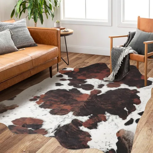 Miniatura 18 de Alfombra de Piel de Vaca Sintética Grande 8x10 pies – Alfombra de Área Suave Antideslizante de Piel de Vaca con Estampado Animal Occidental