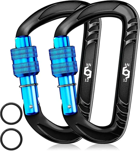 Miniatura 20 de Rhino Produxs 12kN (2697 lbs) Heavy Duty Carabiner Clips, for Securing Pets, Outdoor, Camping, Hiking, Hammock, Dog Leash Harness, Keychains Bloqueo