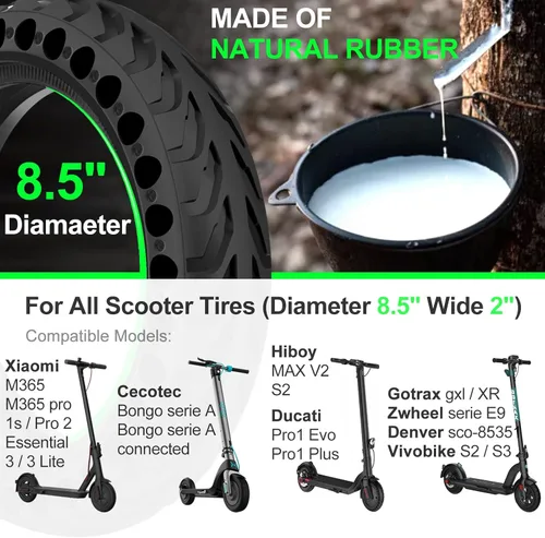 Miniatura 5 de BANGTING 2 neumáticos sólidos de 8.5 x 2 pulgadas para scooter eléctrico, neumático de 8 1/2 x 2 para Gotrax GXL V2/XR/APEX, repuesto de neumáticos