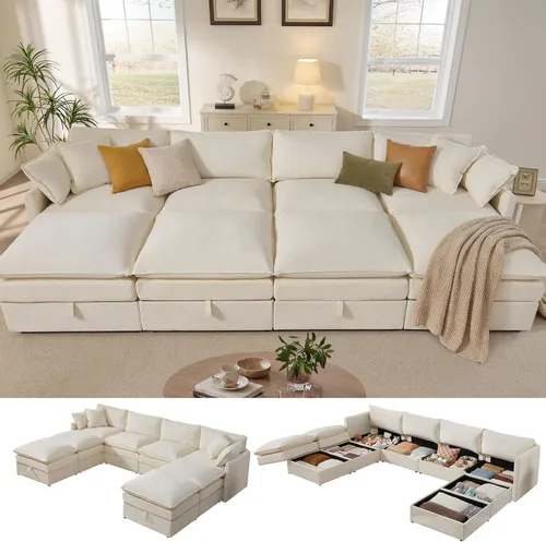 Miniatura 11 de Ihanherry Sofá cama modular de gran tamaño con almacenamiento, sofá nube modular de 6 plazas de 103 pulgadas con otomanas móviles, sofás de felpilla