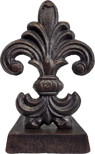 Lulu Decor, Tope de puerta de flor de lis, de hierro fundido, tope de puerta real en acabado negro antiguo, 4 libras 1 oz