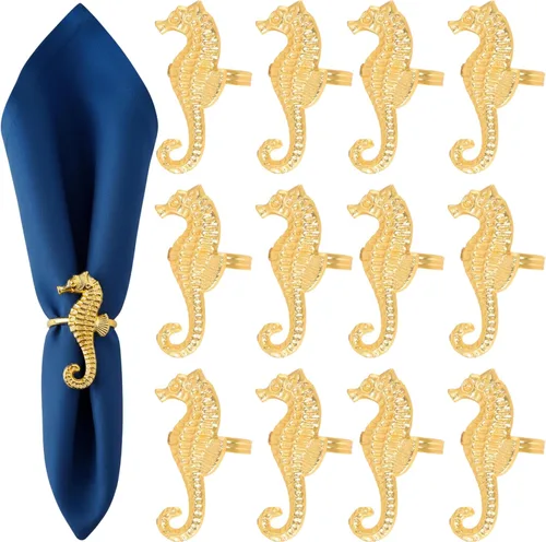Miniatura 12 de ALPHA Living HOME Juego de 12 servilleteros de alta calidad, 100% metal, decoración de mesa resistente al óxido, servilleteros antiguos de concha