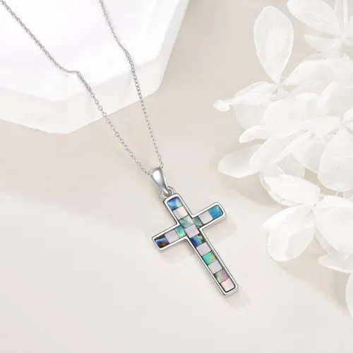 Miniatura 13 de YFN Collar de cruz de plata de ley 925 con nudo celta cruz infinito corazón amor colgante collar de 18 pulgadas