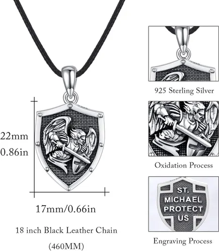 Miniatura 4 de CUOKA MIRACLE Warrior Necklace S925 Sterling Silver St Michael Necklace Celtic Knot Vintage Shield Mythology Archangel Protect Us Medal Amulet