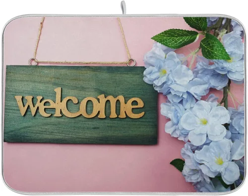 Miniatura 19 de Tapete de secado de platos de flores de fondo negro para encimera de cocina de 18 x 24 pulgadas, tapete de microfibra absorbente, tapete de secado