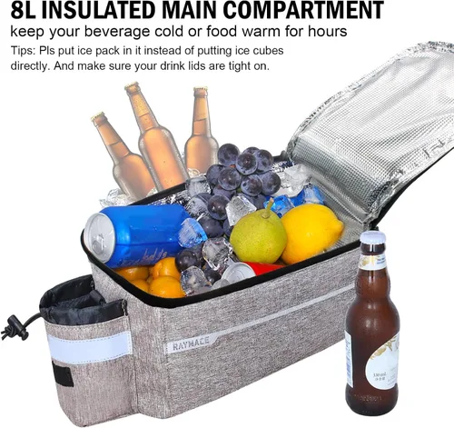 Miniatura 4 de RAYMACE Bolsa Enfriadora para Maletero de Bicicleta con Luz Trasera, Bolsa para Portaequipajes Trasero de Bicicleta con Almacenamiento Aislado 8L