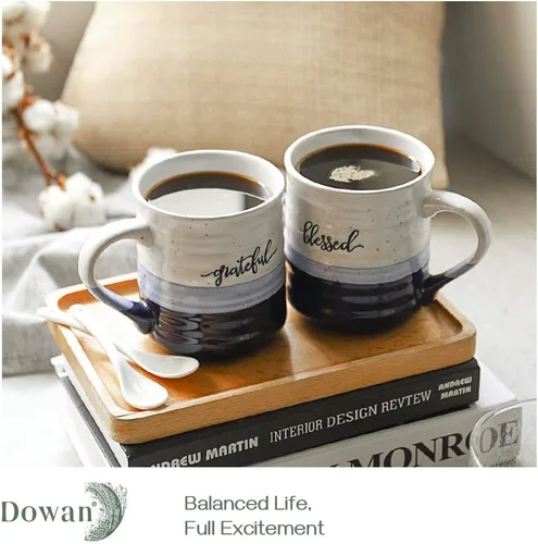 Miniatura 7 de DOWAN Tazas de café de 20 oz, tazas grandes con las palabras Bendito Agradecido, taza de café de porcelana, regalos de agradecimiento para mamá