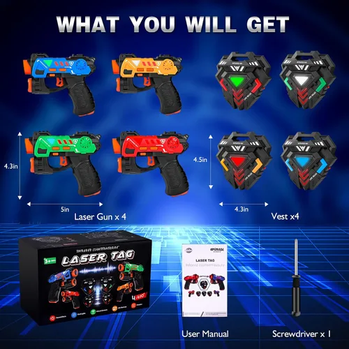 Miniatura 5 de KIZJORYA Juego de 4 pistolas láser, juego de combate láser para niños de 8 a 12 años con 4 chalecos infrarrojos y 4 pistolas láser, juguetes