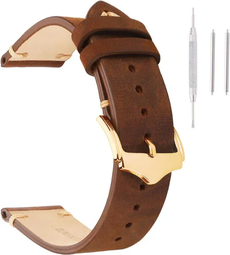 EACHE - Correas de cuero unisex para reloj, diseño vintage de caballo loco, cera de aceite, gamuza y curtido vegetal, correas de repuesto de 18 mm,
