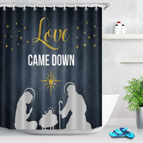 LB Cortina de ducha de Jesucristo, Redentor, Belén, diseño de estrellas, cortina de baño cristiana con ganchos, 60 x 72 pulgadas, tela de poliéster