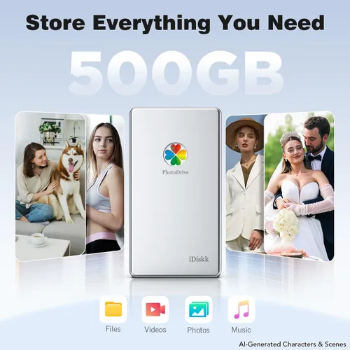 Miniatura 2 de iDiskk Disco duro externo certificado por Apple de 500 GB para iPhone, iPad, teléfono Android, MacBook, Copia de seguridad automática Fotos Videos