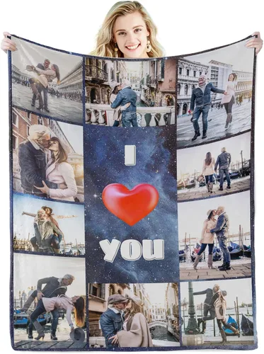 Miniatura 37 de Abybela Manta personalizada con texto fotográfico para regalos de parejas, manta personalizada con imagen, regalos para novio, novia, esposa, Foto-3