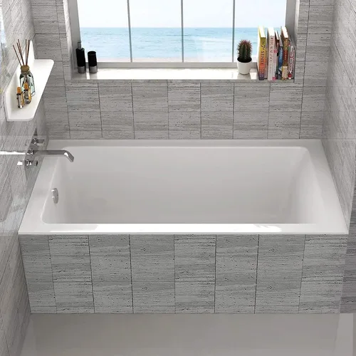 Miniatura 3 de Fine Fixtures - Tina de inmersión blanca con reborde incorporado para azulejos, material acrílico de fibra de vidrio