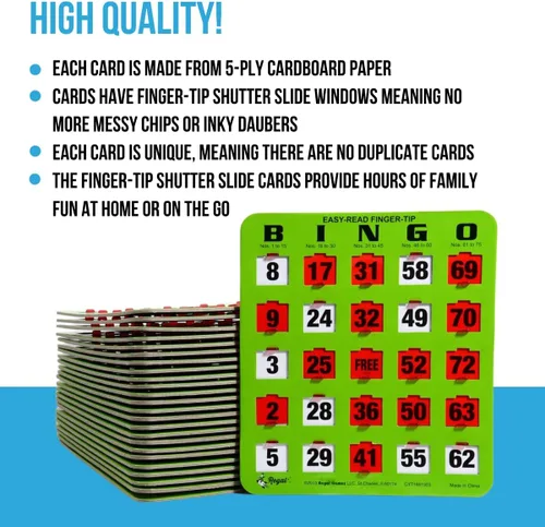 Miniatura 5 de Regal Bingo - Tarjetas de Bingo con Ventanas Deslizantes Solamente - 8" x 9" - Cartulina Verde de 5 Capas - Fácil de Leer - Sin Duplicados - Paquete