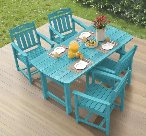 Miniatura 31 de Ciokea Silla de comedor para patio al aire libre, sillas de porche de gran tamaño de HDPE con asiento ancho, muebles de exterior duraderos para todo