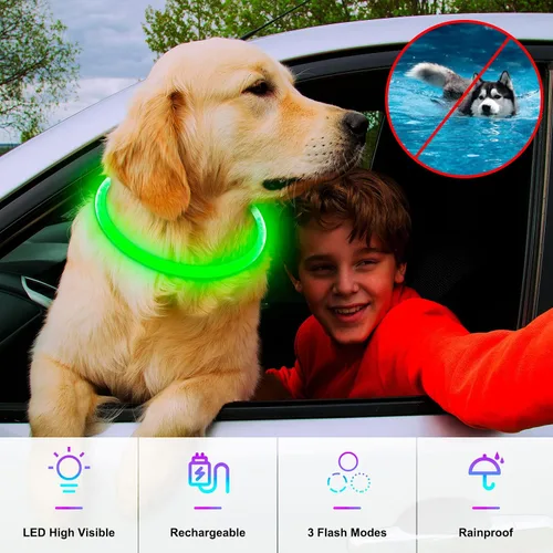 Miniatura 2 de Collar para perro con luz, collar LED recargable para cortar, luz de seguridad para mascotas en caminatas nocturnas para perros pequeños, medianos