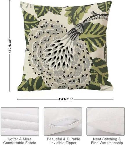 Miniatura 7 de ArogGeld Fundas de Almohada Euro Sham Florales Verde y Blanco Gris Estilo Chinoiserie Funda de Almohada Asiática Funda de Cojín Decorativo 18x18