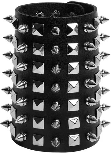 Miniatura 3 de STWTR Pulsera de cuero con correa ancha unisex con tachuelas de metal negro