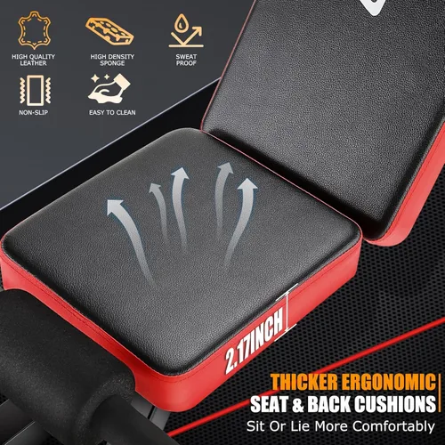 Miniatura 7 de OPPSDECOR Juego de banco de pesas con estante para sentadillas, 6 en 1, 600 libras, juego de prensa de banco plegable con cierre de pierna Rojo