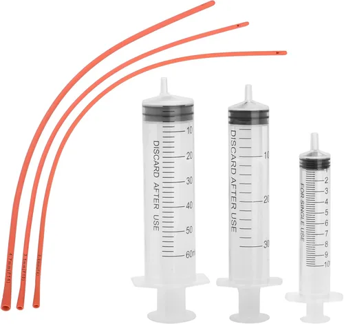 Kit de suministros de alimentación para mascotas, paquete de 3 tubos de alimentación de goma roja (8 Fr, 10 Fr, 14 Fr) con 3 jeringas de 10/30/2.0