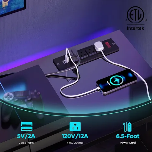 Miniatura 3 de Bestier Soporte de TV LED para TV de 55/60/65 pulgadas, centro de entretenimiento negro de alto brillo con toma de corriente y estantes ajustables