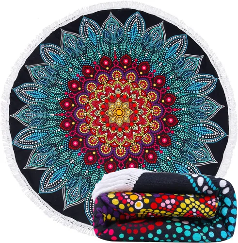 LIVILAN Toalla de playa redonda bohemia con mandala para mujer, toalla de playa circular suave y bonita, manta de playa circular, regalos hippie,