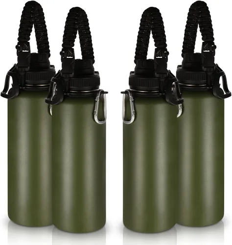 Miniatura 13 de Volhoply Botellas de agua aisladas en paquete de 2, 40 onzas, botella deportiva de acero inoxidable con asa de paracord y tapa con boquilla, taza