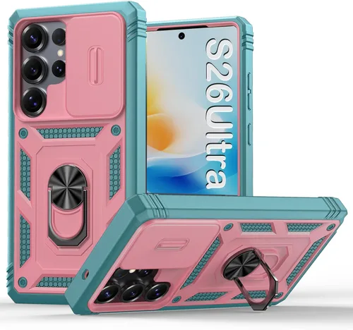 Miniatura 106 de PASNEW Funda para Samsung Galaxy S22 Ultra 5G, cubierta de cámara deslizante y soporte de dedo de metal giratorio de 360°, militar, resistente, a